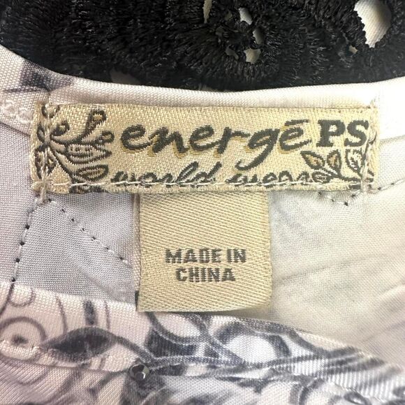 2000s Energe‎ Black White Floral Paisley Top Rhinestones Lace Sz PS Alt Boho - Picture 3 of 4